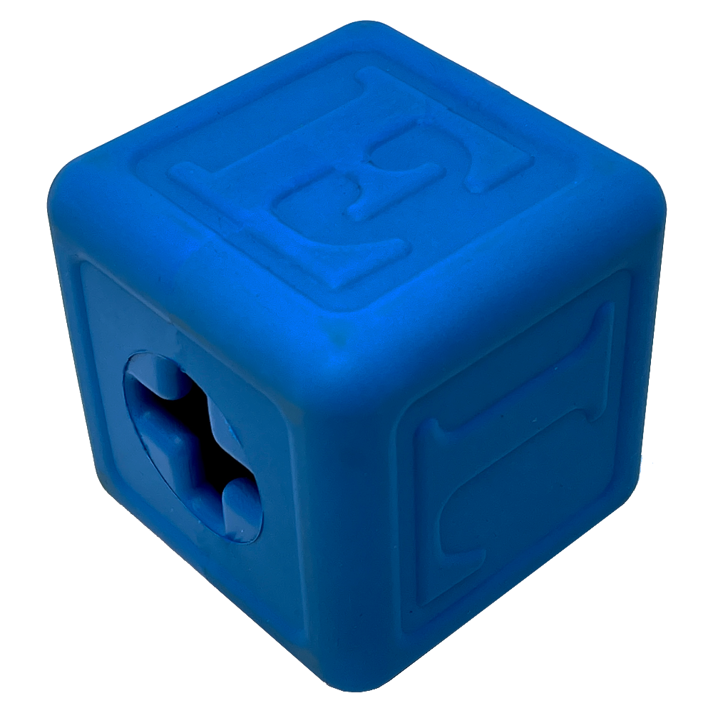 Cube d'occupation bleu SodaPup avec lettres en relief